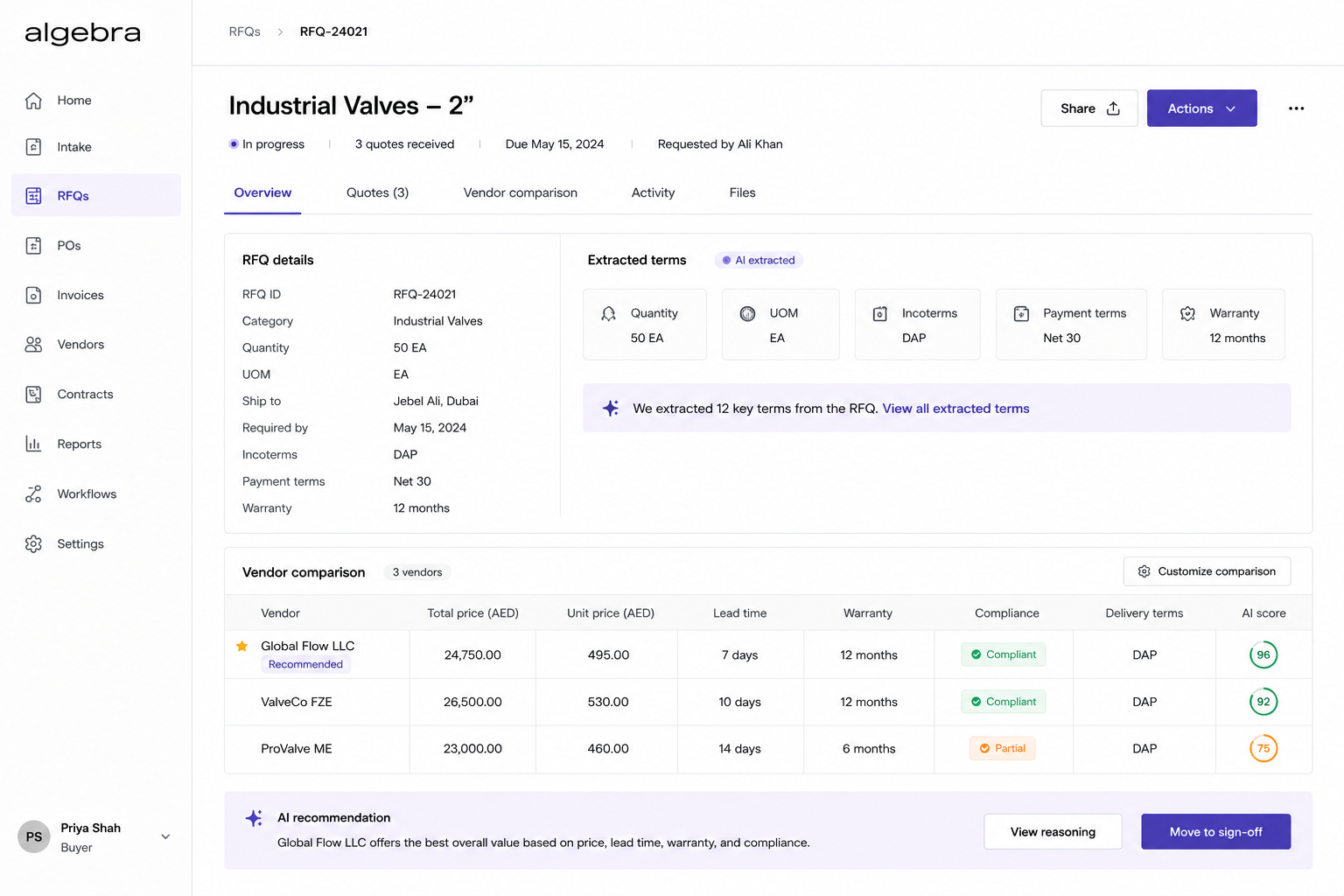 Procurement workflow screenshot 1