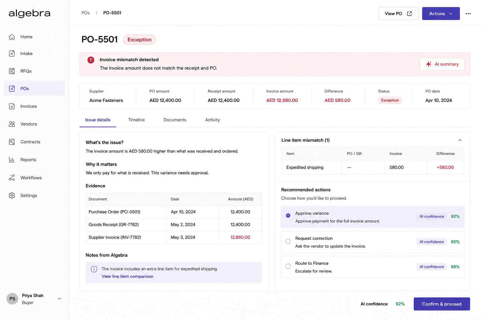 Procurement workflow screenshot 2