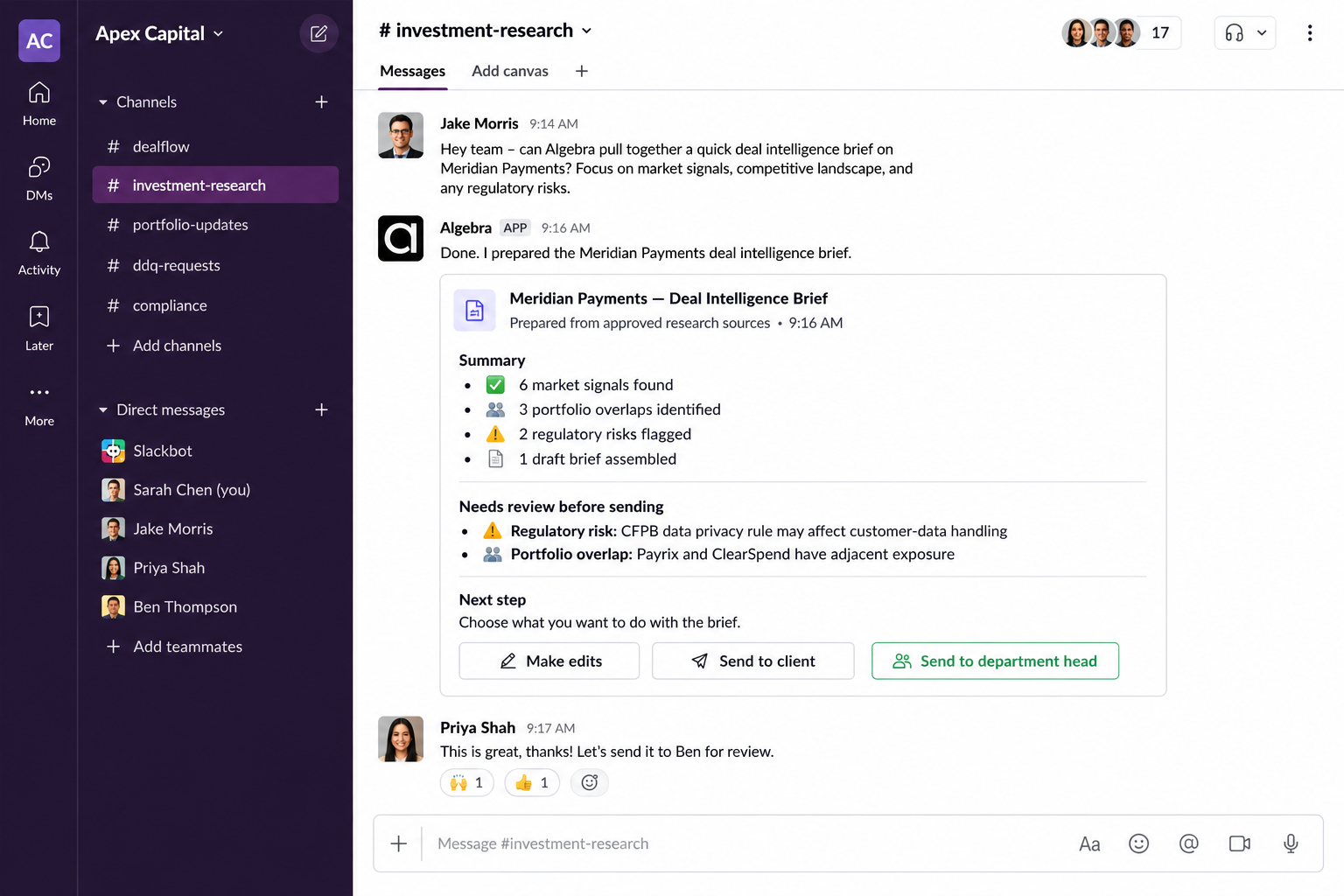 Deal intelligence brief in Slack